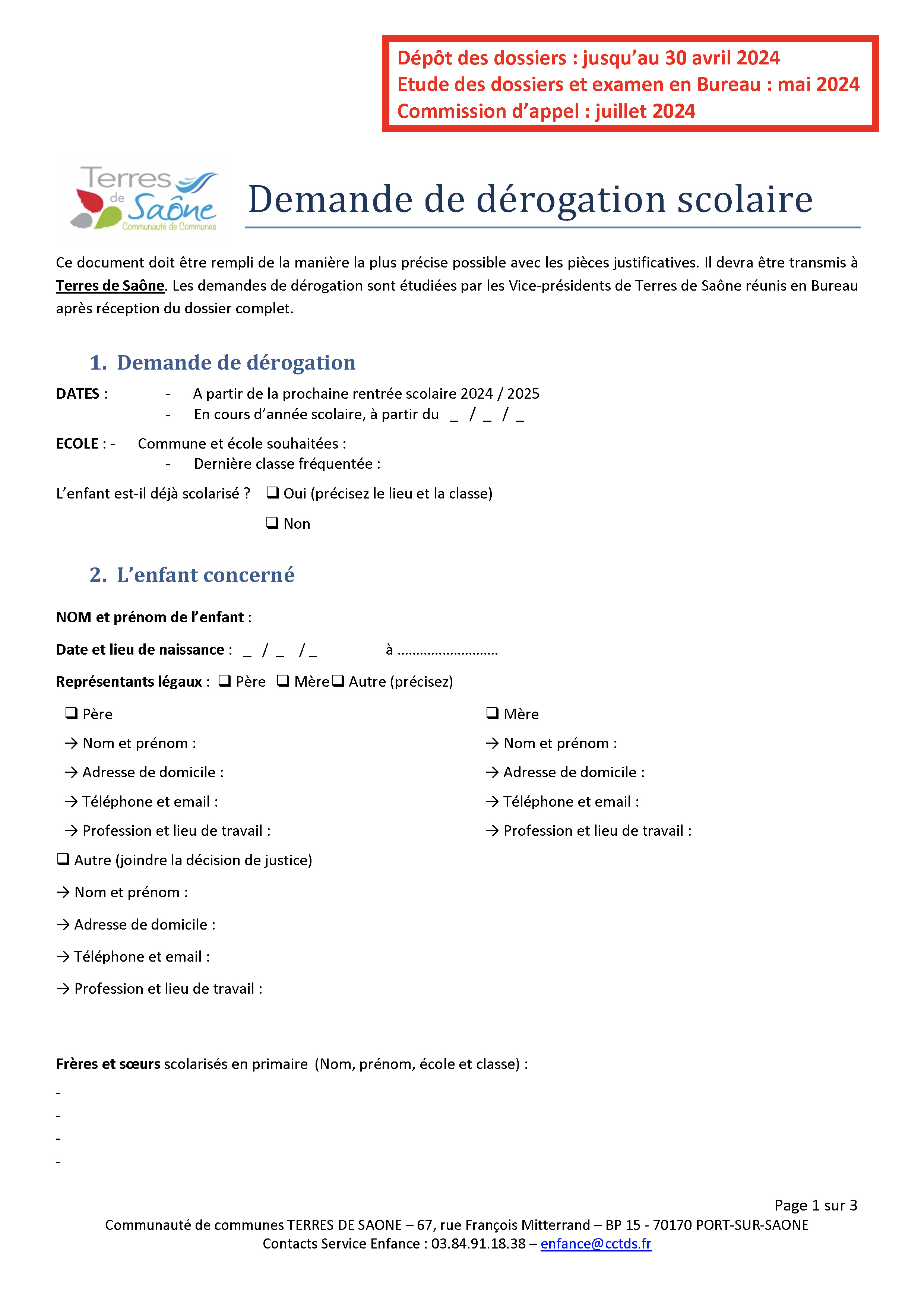 Formulaire derogation 2021 Page 1